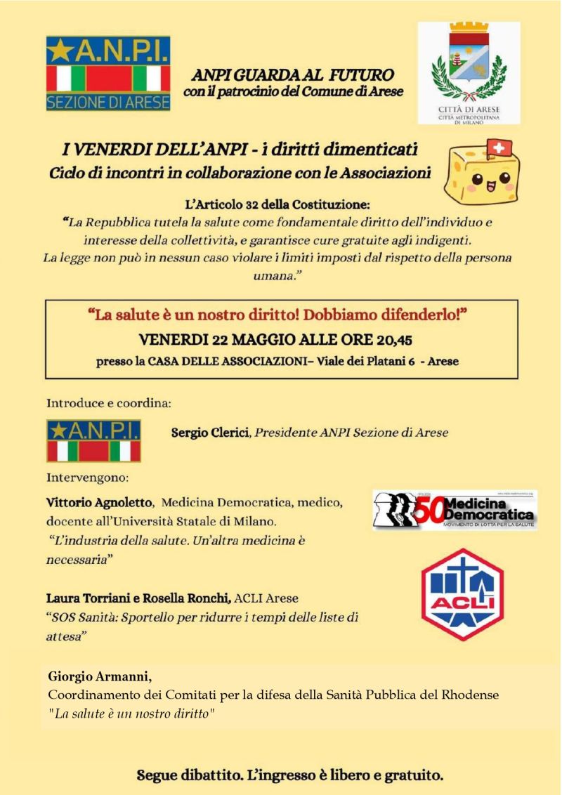LA SALUTE E' UN NOSTRO DIRITTO: DOBBIAMO DIFENDERLO! - ARESE (MI)
