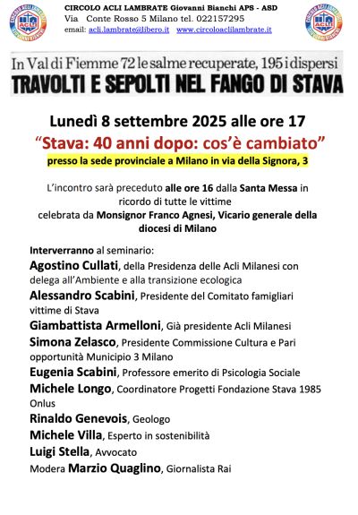 Stava: 40 anni dopo: cos'è cambiato? - Milano - Circolo Acli Lambrate (MI)