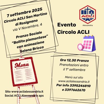 Pranzo solidale - Rosignano (AL) - Circolo Acli San Martino e Acli Alessandria (AL)