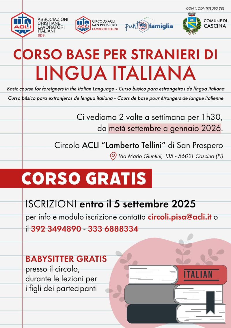 Corso base per stranieri di lingua italiana - Cascina (PI) - Circolo Acli San Prospero (PI)
