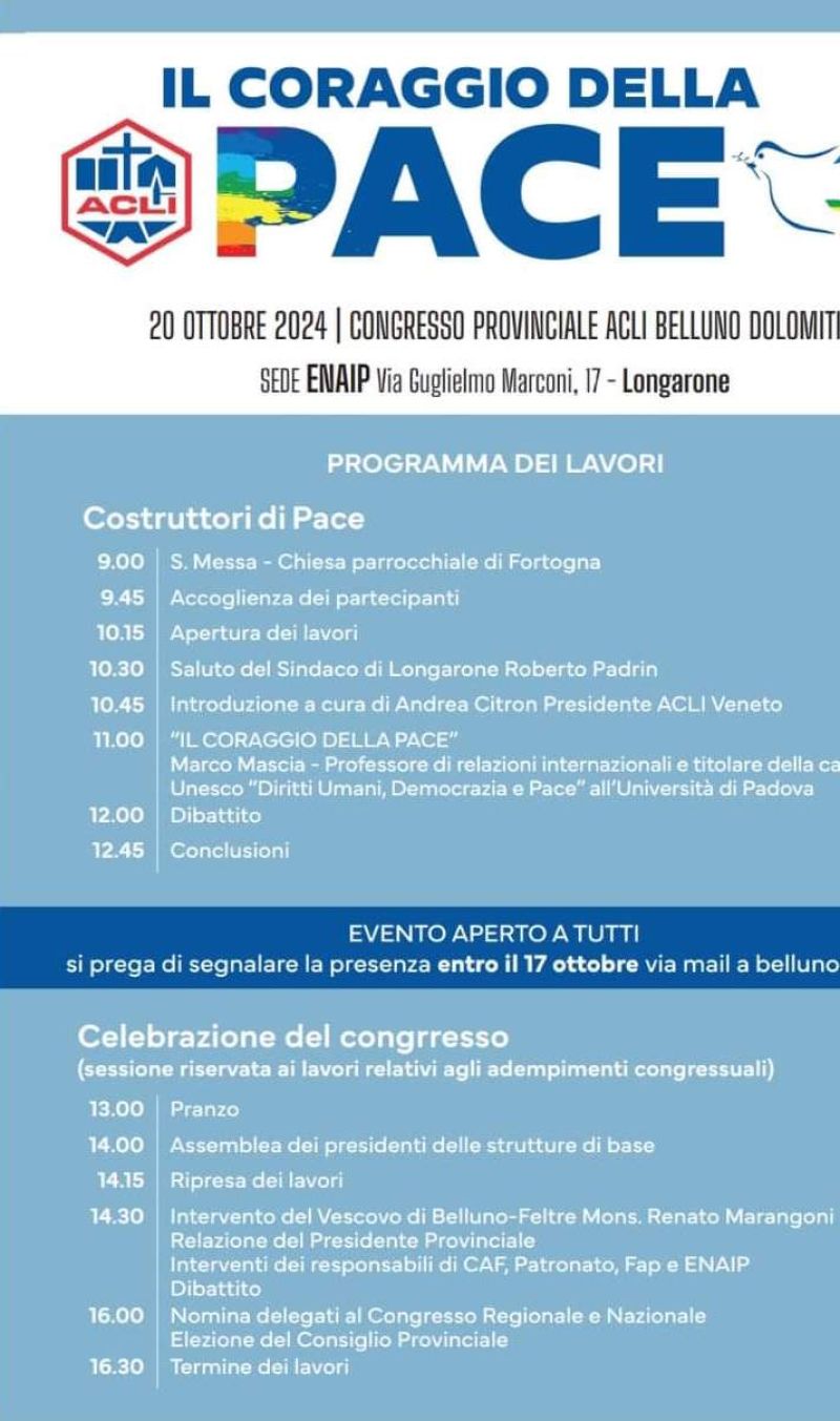 Congresso Provinciale: Il Coraggio della Pace - Acli Belluno (BL)