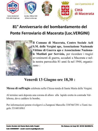 81° Anniversario del bombardamento del Ponte Ferroviari di Macerata - Macerata - Circolo Acli S.M. delle Vergini e Acli Macerata (MC)