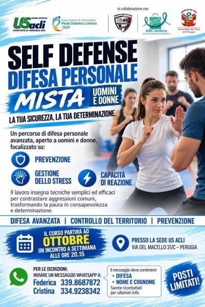 DIFESA PERSONALE - UOMINI E DONNE - DA OTTOBRE UN INCONTRO A SETTIMANA - US ACLI PERUGIA (PG) - PERUGIA