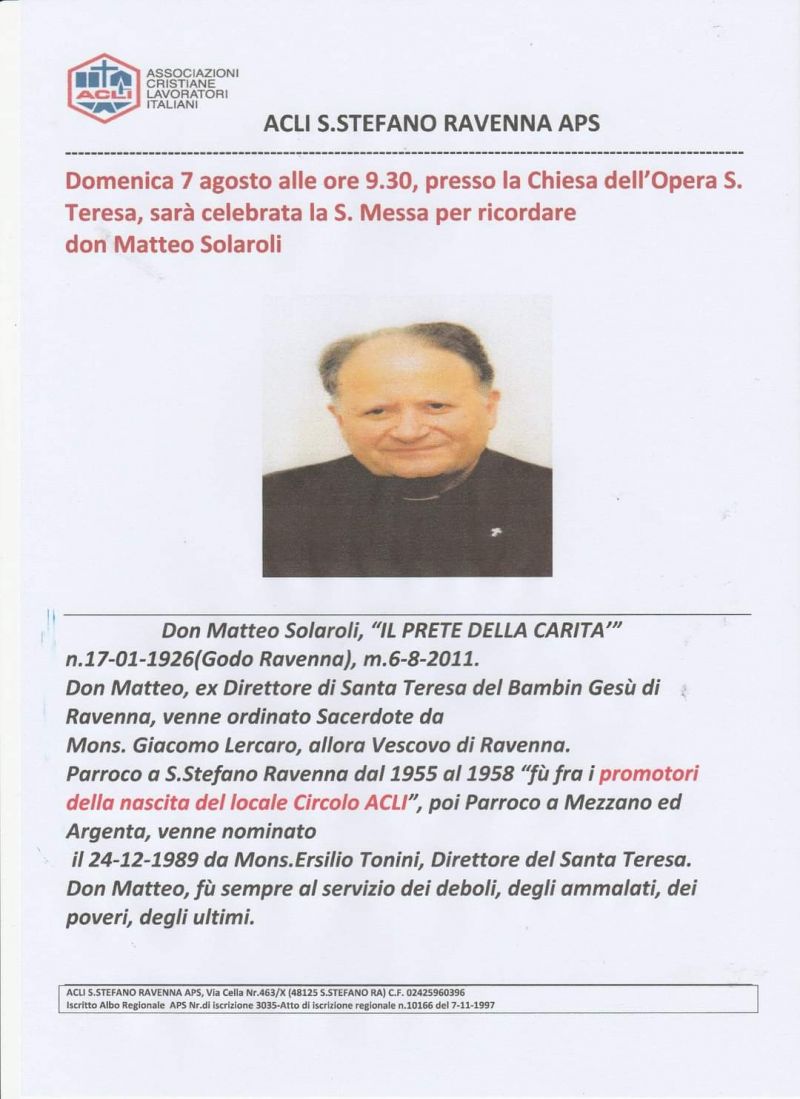 Ricordo di Don Matteo Solaroli - Circolo Acli Santo Stefano Ravenna