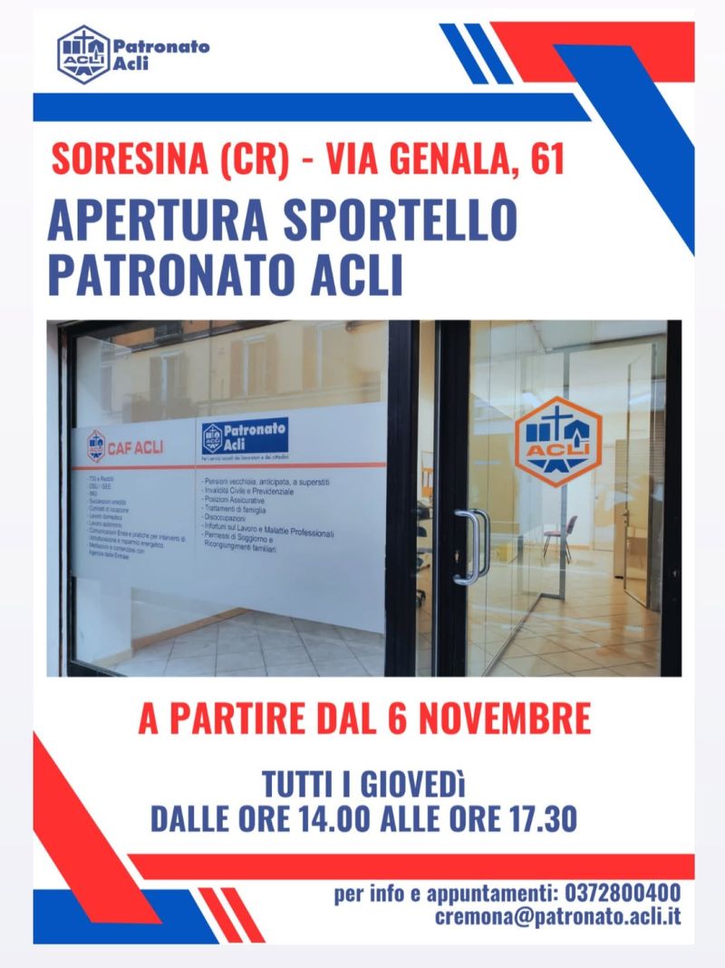 Apertura sportello Patronato Acli - Soresina (CR) - Acli Cremona (CR)
