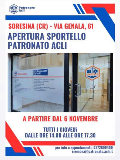 Apertura sportello Patronato Acli - Soresina (CR) - Acli Cremona (CR)