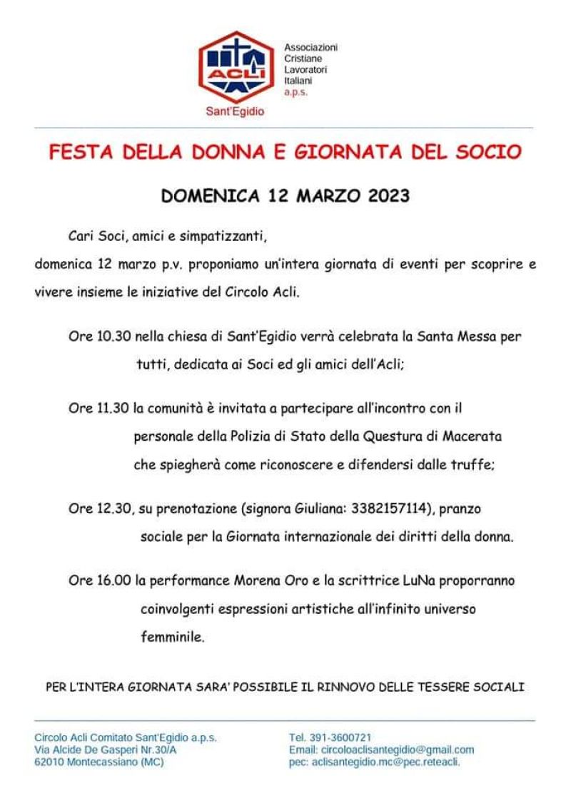 Festa della donna e giornata del socio - Circolo Acli Sant' Egidio Montecassiano (MC)