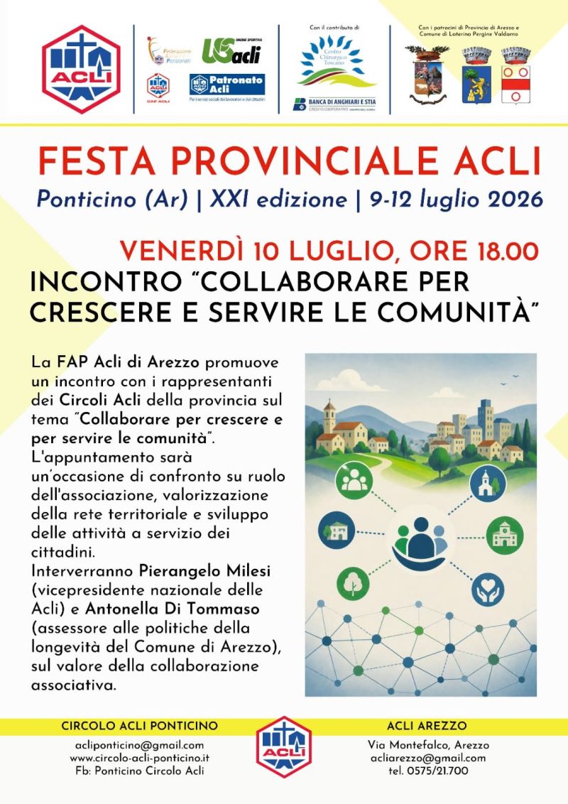 XXI FESTA PROVINCIALE ACLI - INCONTRO "COLLABORARE PER CRESCERE E SERVIRE LE COMUNITÀ" - PONTICINO (AR) - ACLI PONTICINO (AR) - ACLI AREZZO (AR)