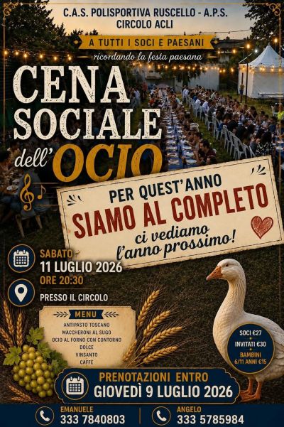 CENA SOCIALE DELL'OCIO - CIRCOLO ACLI RUSCELLO (AR)