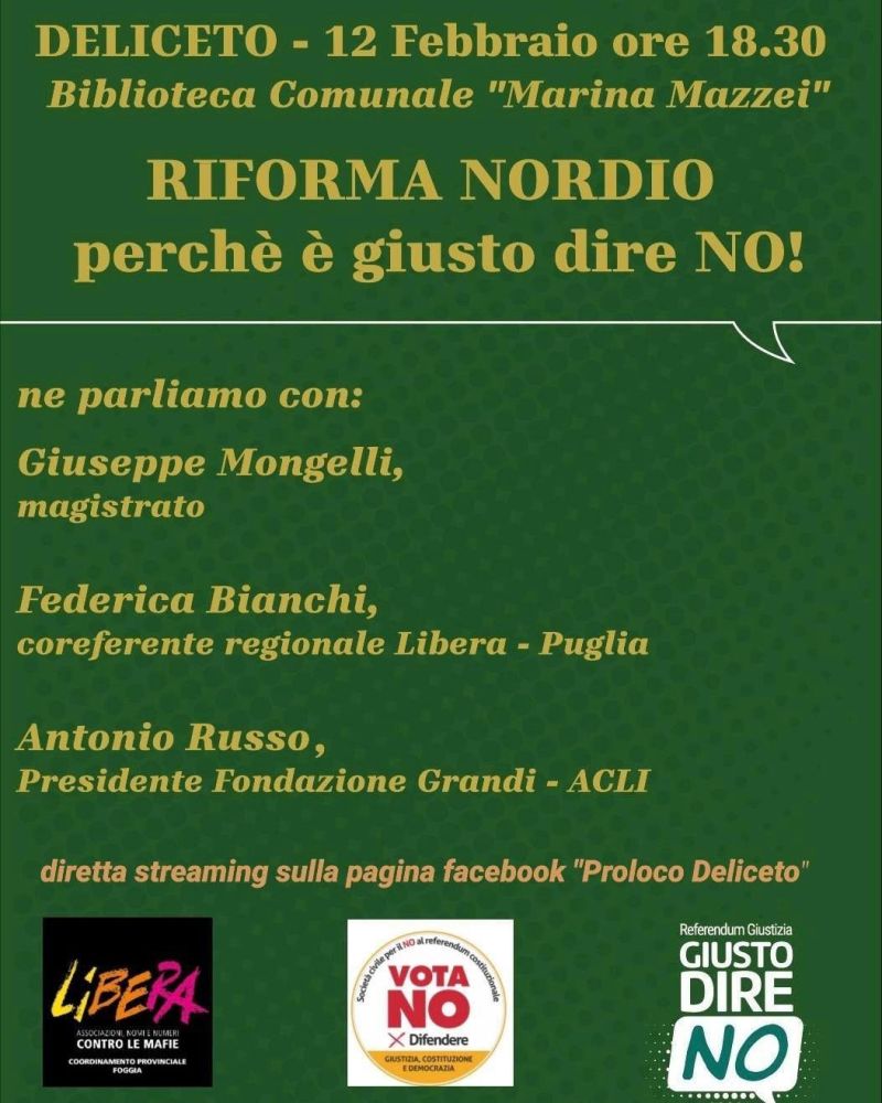 RIFORMA NORDIO - PERCHE' E' GIUSTO DIRE NO - DELICETO (FG)