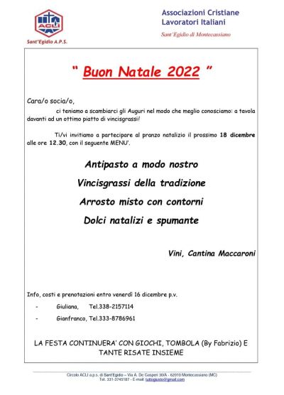 Buon Natale 2022 - Circolo Acli Sant&#039;Egidio di Montecassiano (MC)