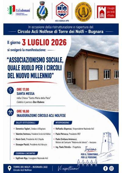 ASSOCIAZIONISMO SOCIALE, QUALE RUOLO PER CIRCOLI DEL NUOVO MILLENNIO - TORRE DEI NOLFI BUGNARA (AQ) - CIRCOLO ACLI NOLFESE (AQ) - ACLI AQUILA APS