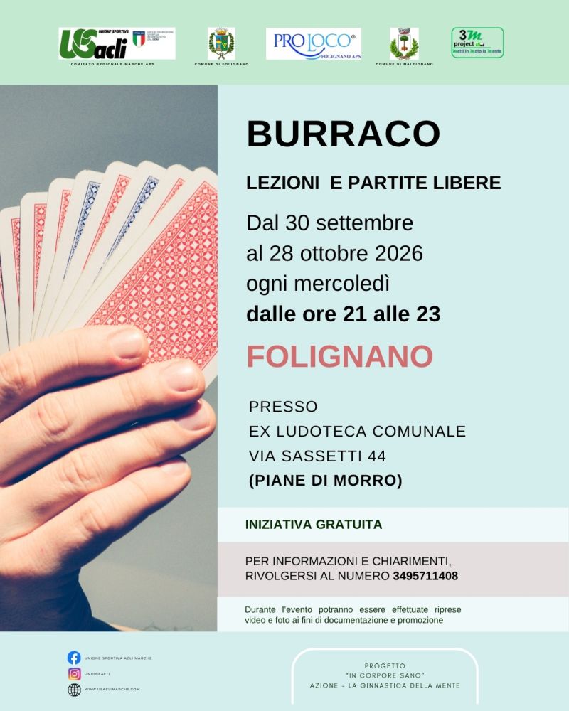 BURRACO LEZIONI E PARTITE LIBERE - FOLIGNANO (AP) - US ACLI MARCHE
