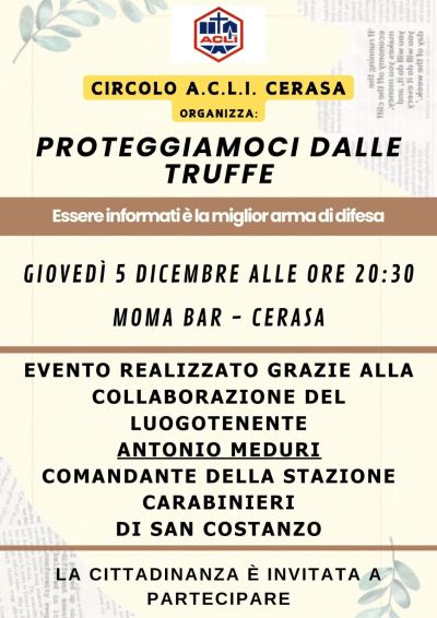 Proteggiamoci dalle truffe - Circolo Acli Cerasa (PU)