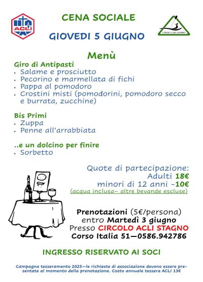 Cena Sociale - Stagno (LI) - Circolo Acli Stagno (LI)