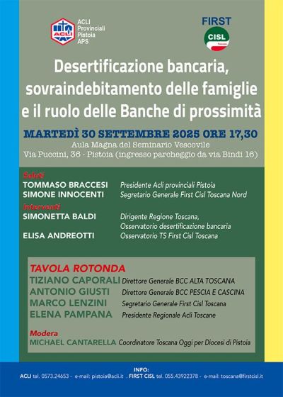 Desertificazione bancaria, sovraindebitamento delle famiglie e il ruolo delle Banche di prossimità - Pistoia - Acli Pistoia (PT)