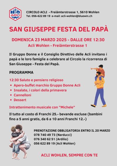 San Gieseppe, Festa del Papà - Circolo Acli Wohlen (Svizzera)