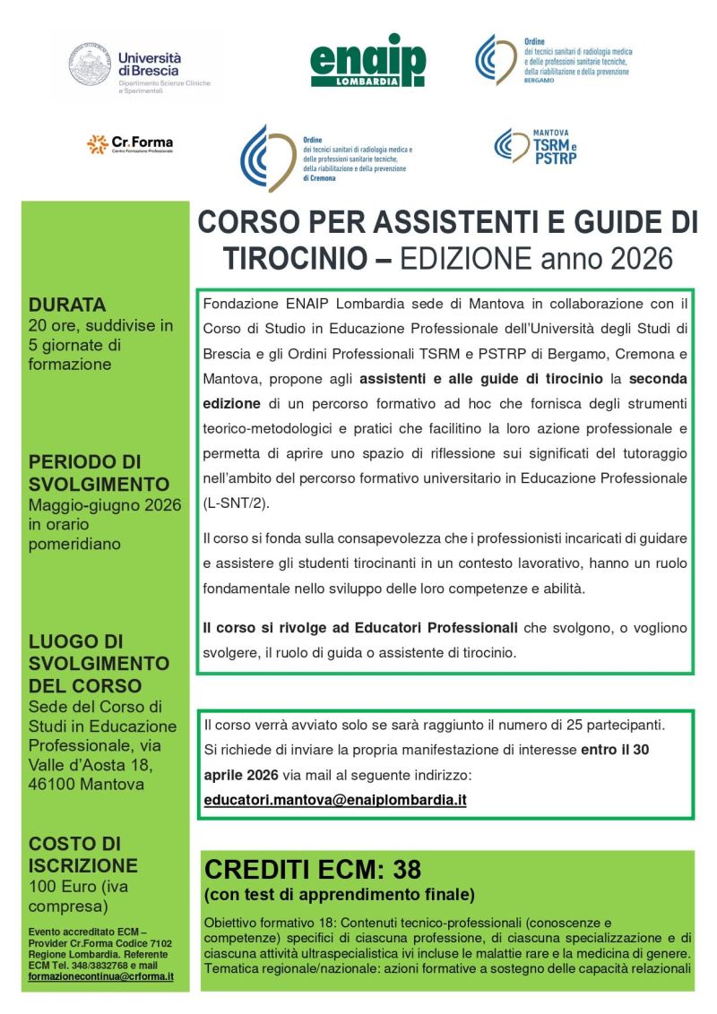 CORSO PER ASSISTENTI E GUIDE DI TIROCINIO - MANTOVA