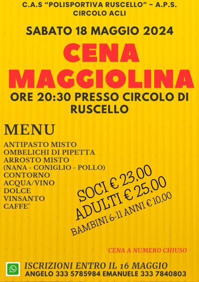 Cena Maggiolina - Circolo Acli Ruscello (AR)