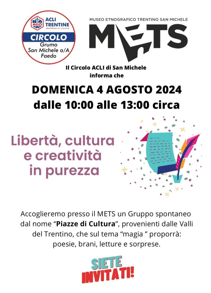 Libertà, cultura e creatività in purezza - Circolo Acli Grumo San Michele (TN)