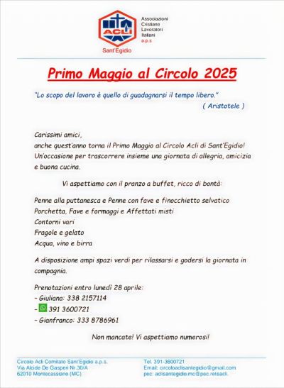 Primo Maggio al Circolo 2025 - Circolo Acli Sant'Egidio (MC)