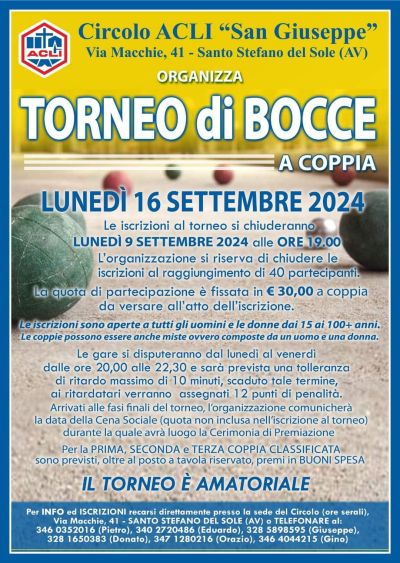 Torneo di Bocce a Coppia - Circolo Acli San Giuseppe (AV)