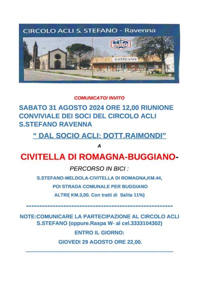 VIENI CON NOI A PEDALARE INSIEME VERSO CIVITELLA DI ROMAGNA - Circolo Acli S. Stefano (RA)