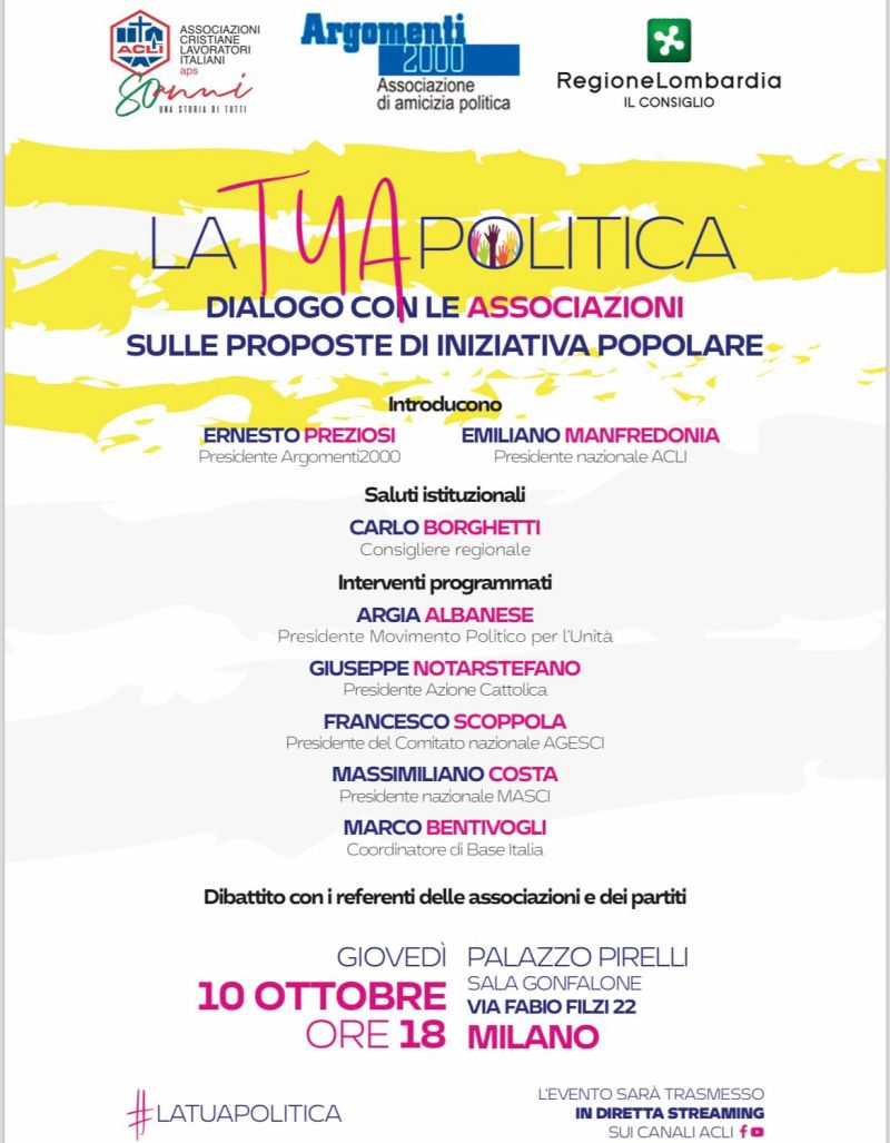 La tua politica: Dialogo con le associazioni sulle proposte di iniziativa popolare