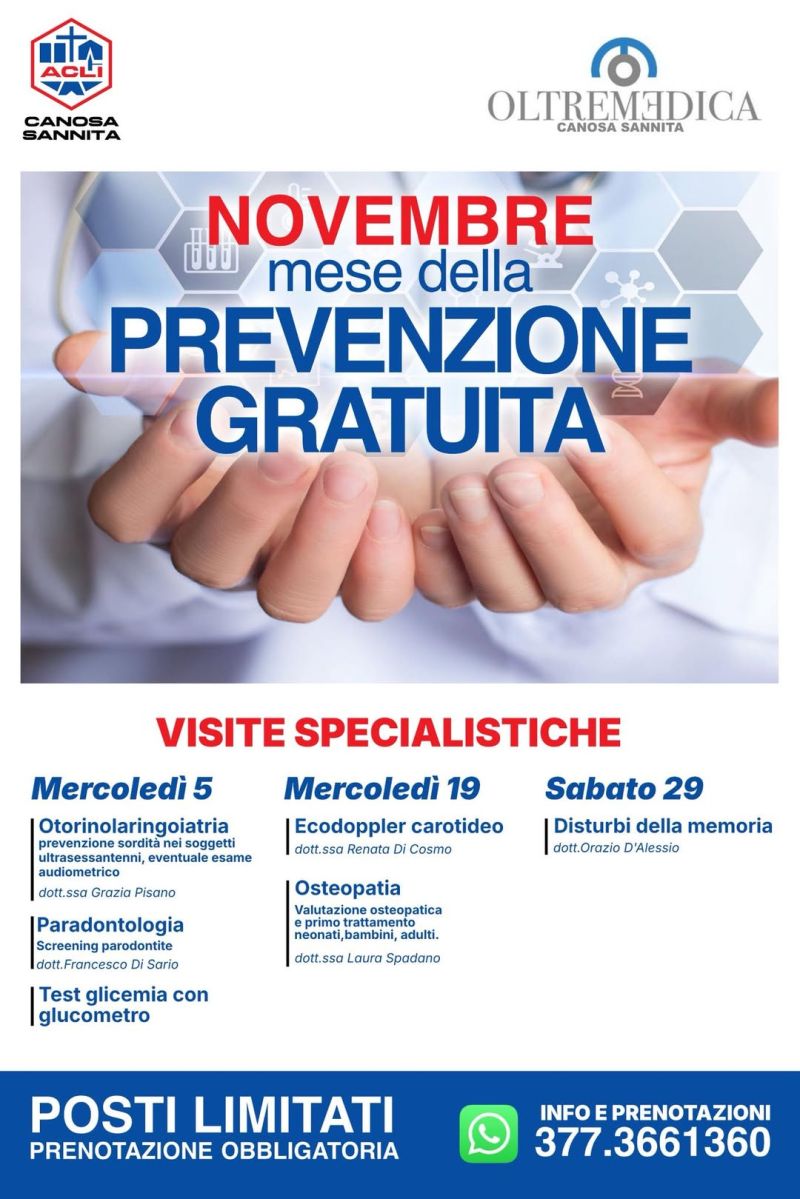 Novembre mese della Prevenzione Gratuita - Canosa Sannita (CH) - Circolo Acli Canosa Sannita (CH)