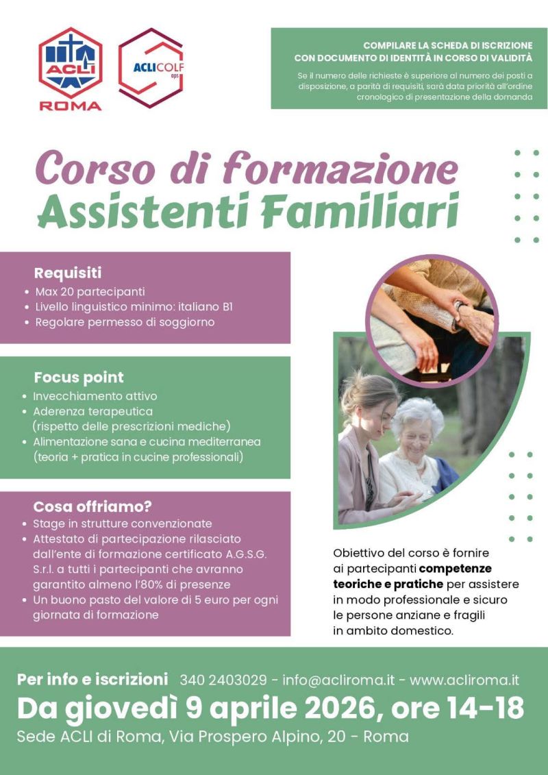 CORSO DI FORMAZIONE ASSISTENTI FAMILIARI - ROMA
