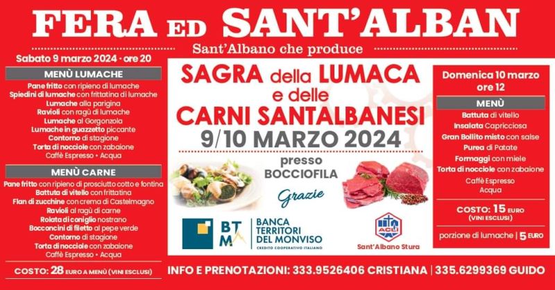 Sagra della Lumaca e delle Carni Saltalbanesi - Circolo Acli Sant&#039;Albano Stura (CN)