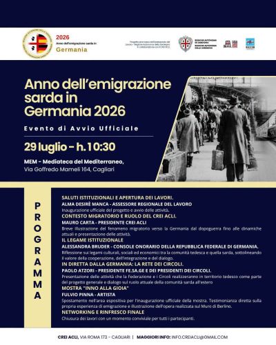 ANNO DELLA EMIGRAZIONE SARDA IN GERMANIA - CREI ACLI CAGLIARI