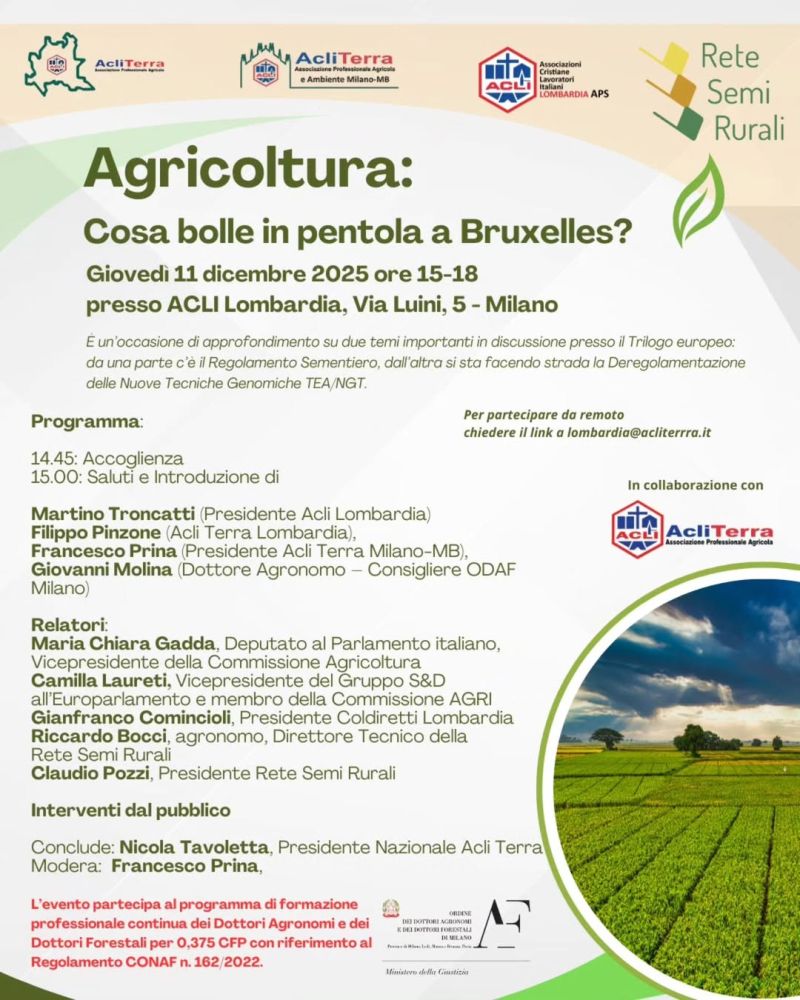 Agricoltura: Cosa bolle in pentola a Bruxelles? - Milano - Acli Terra Lombardia