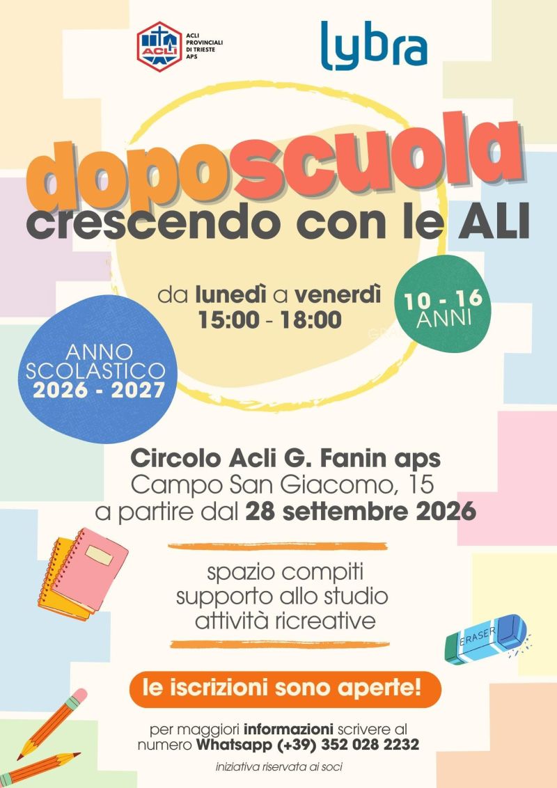 DOPOSCUOLA CRESCENDO CON LE ALI - ACLI PROVINCIALI DI TRIESTE APS - CIRCOLO ACLI G. FANIN APS