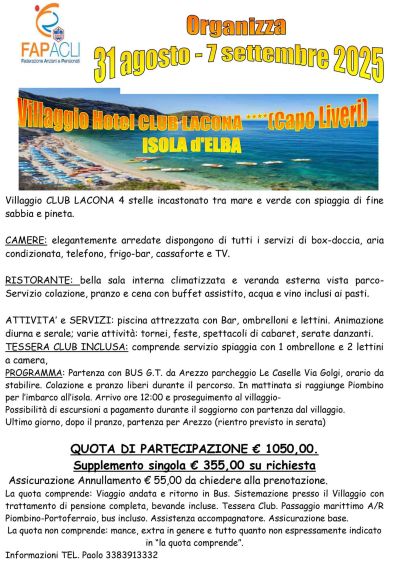 Soggiorno presso il villaggio a 4 stelle Hotel Club Lacona - Capoliveri (LI) - FAP Acli