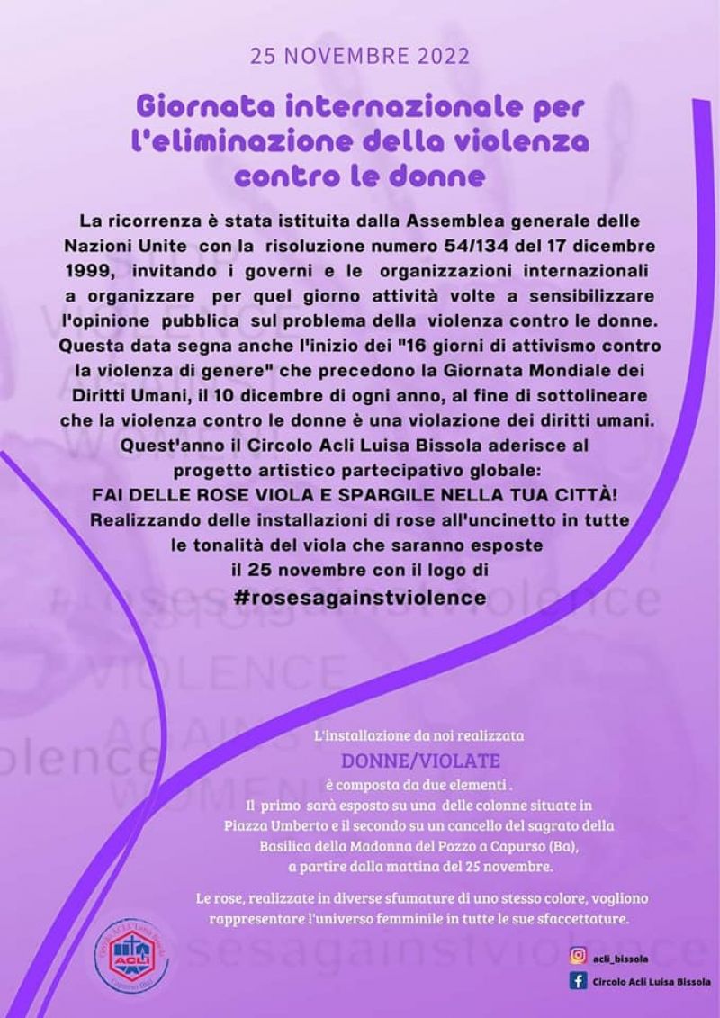 Giornata internazionale per l'eliminazione della violenza contro le donne - Circolo Acli Luisa Bissola (BA)