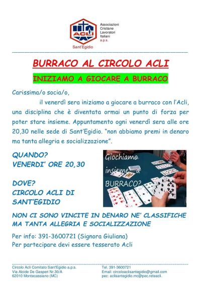 Iniziamo a giocare a Burraco - Circolo Acli Sant&#039;Egidio (MC)