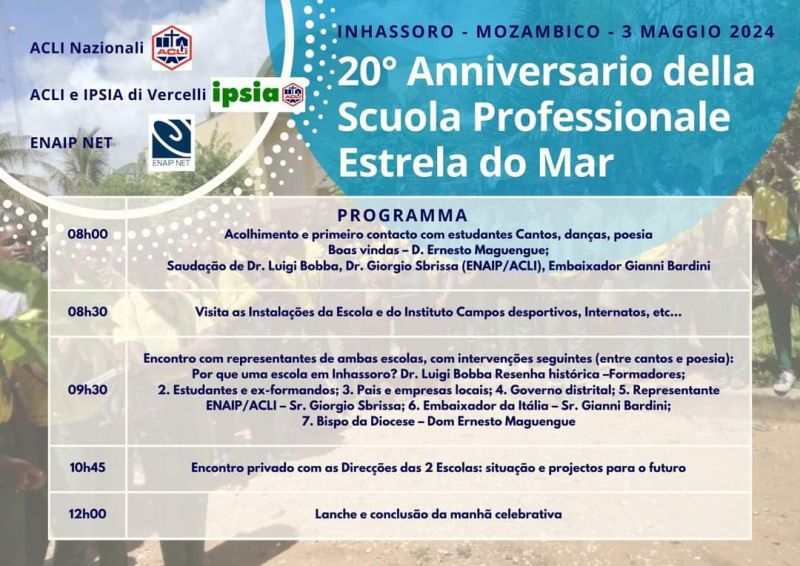 20° Anniversario della Scuola Professionale Estrela do Mar - Acli Nazionali, Acli Vercelli, Ipsia Vercelli e Enaip Net