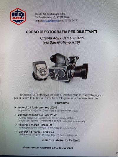 Corso di fotografia per dilettanti - Circolo Acli San Giuliano (RN)