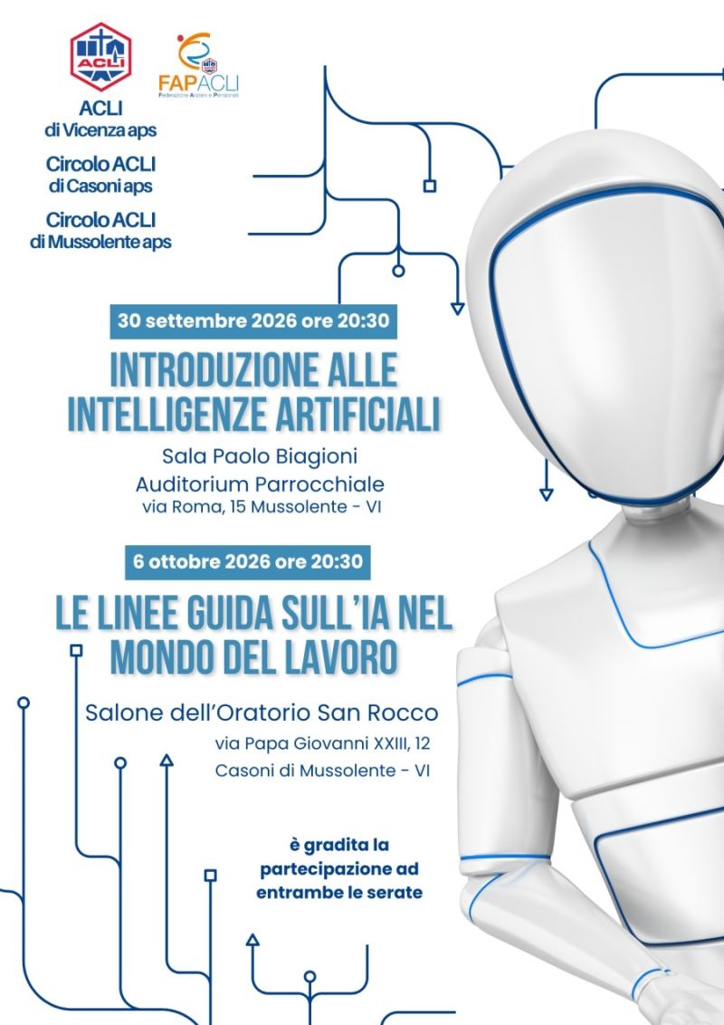 INTRODUZIONE ALLE INTELLIGENZE ARTIFICIALI - MUSSOLENTE (VI) - ACLI VICENZA - CIRCOLI ACLI CASONI E MUSSOLENTE (VI)