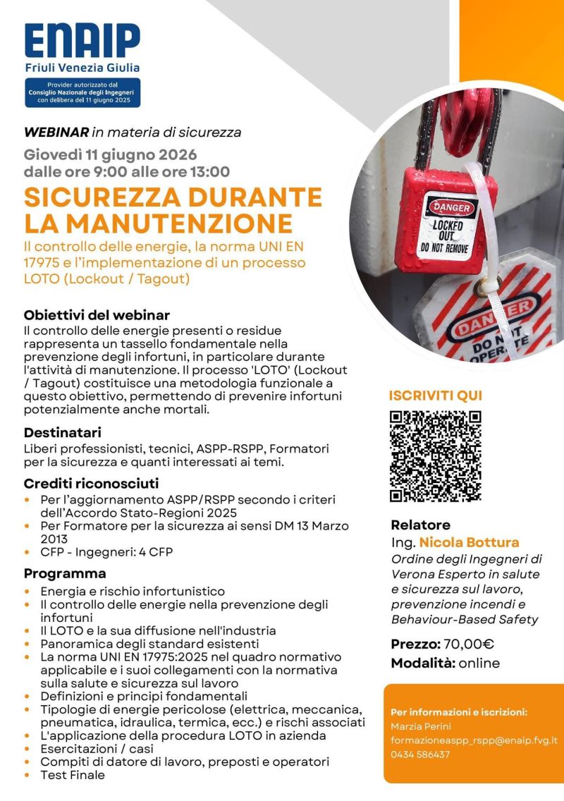 SICUREZZA DURANTE LA MANUTENZIONE - WEBINAR - FVG