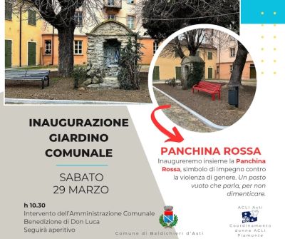 Inaugurazione Giardino Comunale: Panchina Rossa - Acli Asti e Coordinamento Donne Acli Piemonte