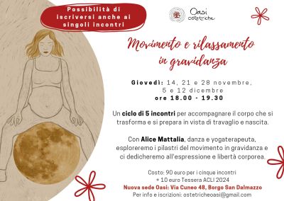 Movimento e rilassamento in gravidanza - Oasi Ostetriche affiliata Acli Cuneo (CN)