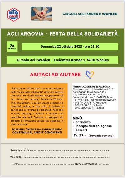Festa della solidarietà - Circolo Acli Argovia, Baden e Wohlen (Svizzera)