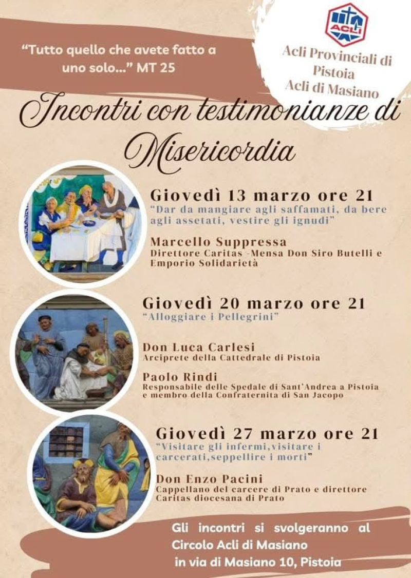 Incontri con testimonianze di Misericordia - Circolo Acli Masiano e Acli Pistoia (PT)