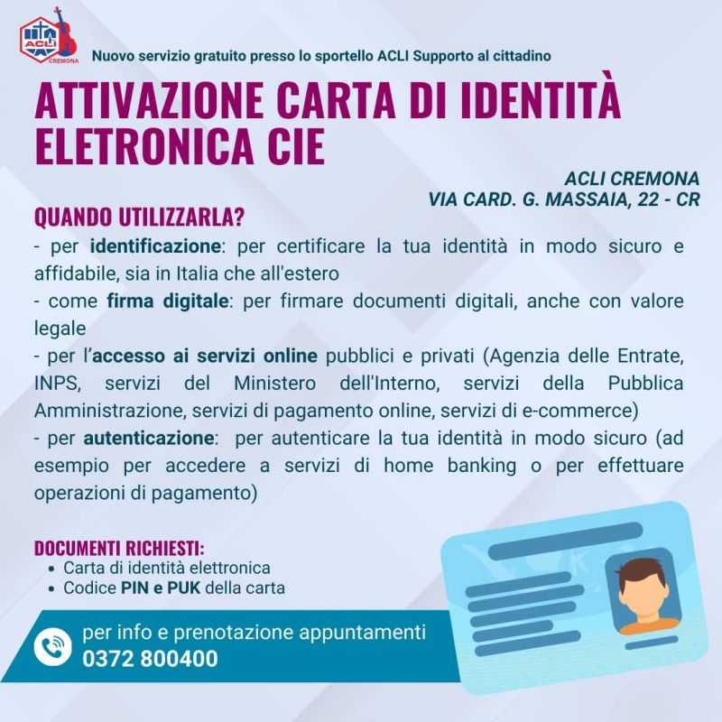 ATTIVAZIONE CARTA D'IDENTITA' ELETTORONICA CIE - CREMONA