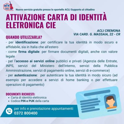 ATTIVAZIONE CARTA D'IDENTITA' ELETTORONICA CIE - CREMONA