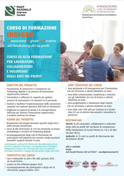 Corso di formazione "Indigen" - Enaip Nazionale