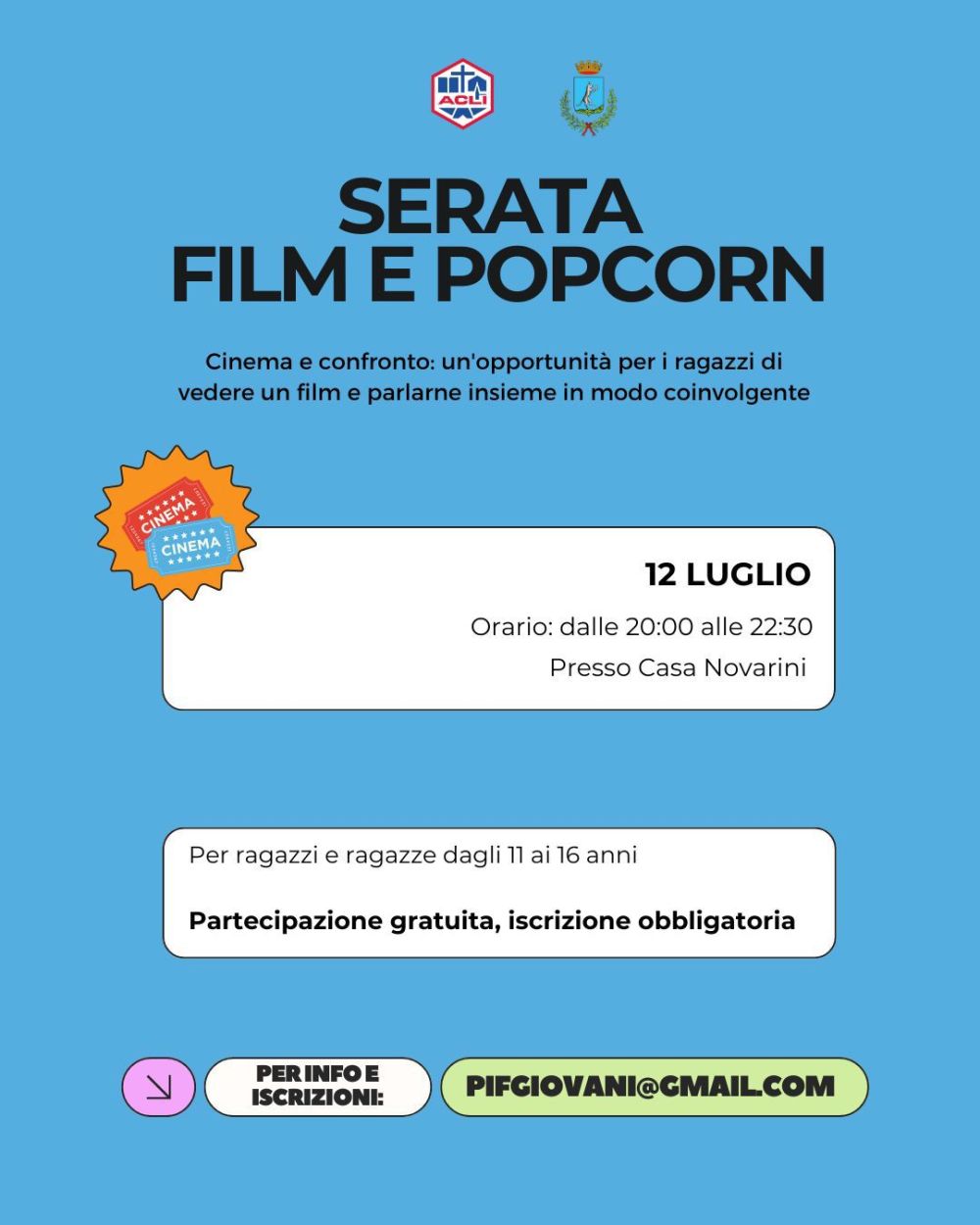 Serata film e popcorn - San Giovanni Lupatoto (VR) - Acli Verona (VR)