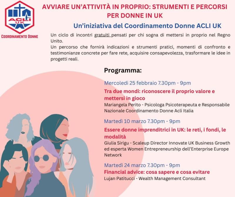 DONNE E IMPRENDITORIA NEL REGNO UNITO: CICLO DI INCONTRI - WEBINAR - PATRONATO ACLI UK